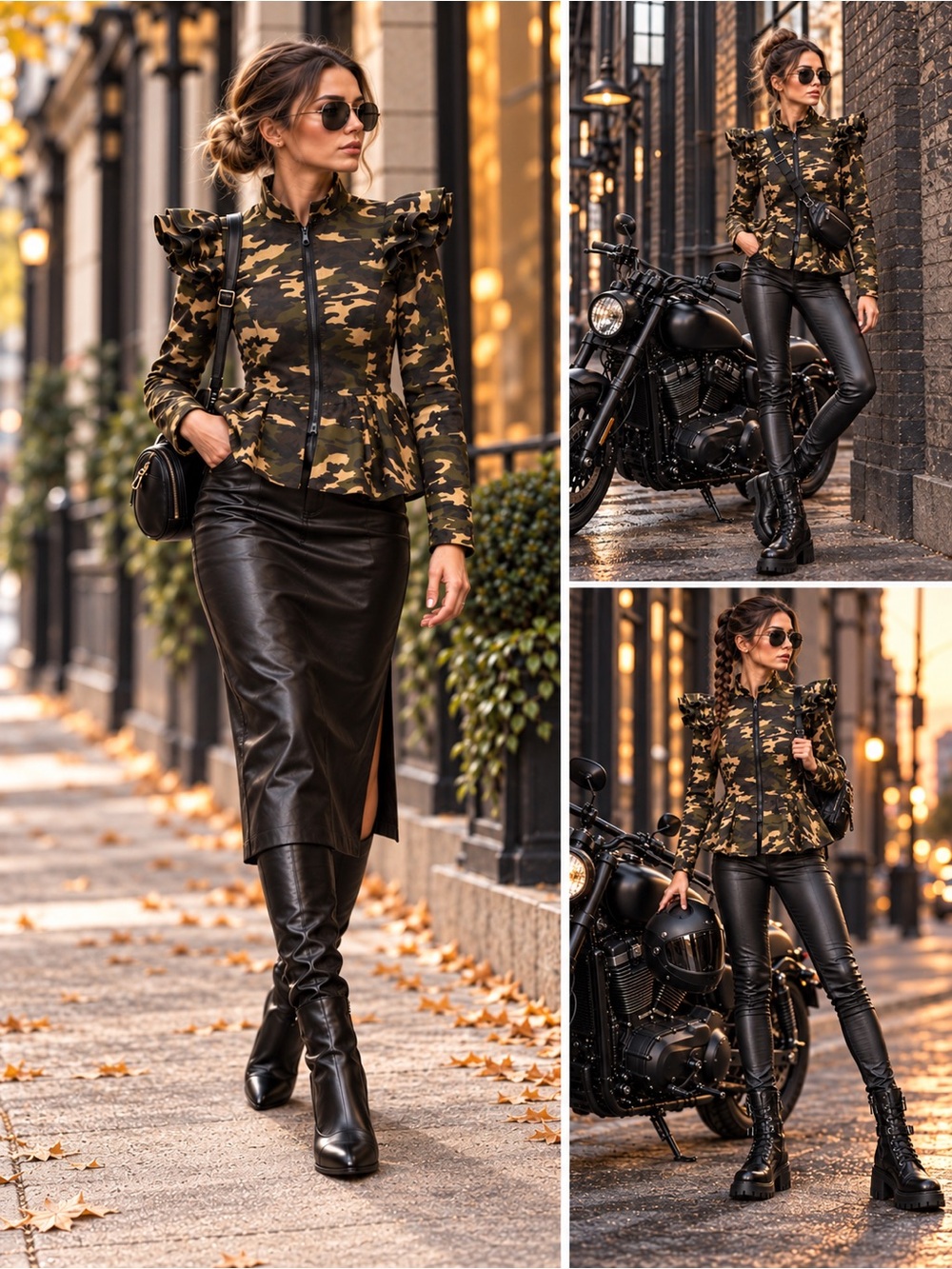 CBR Y2K Camo Peplum Moto Stretch Jacket Zip Ruffle Blazer S